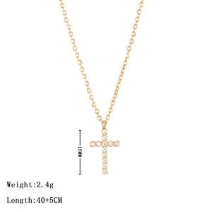 Collier pendentif croix en acier inoxydable pour femme, luxe exquis, plaqué or, simple, incrusté de zircon, chaîne à maillons, vente chaude - Product Image 6