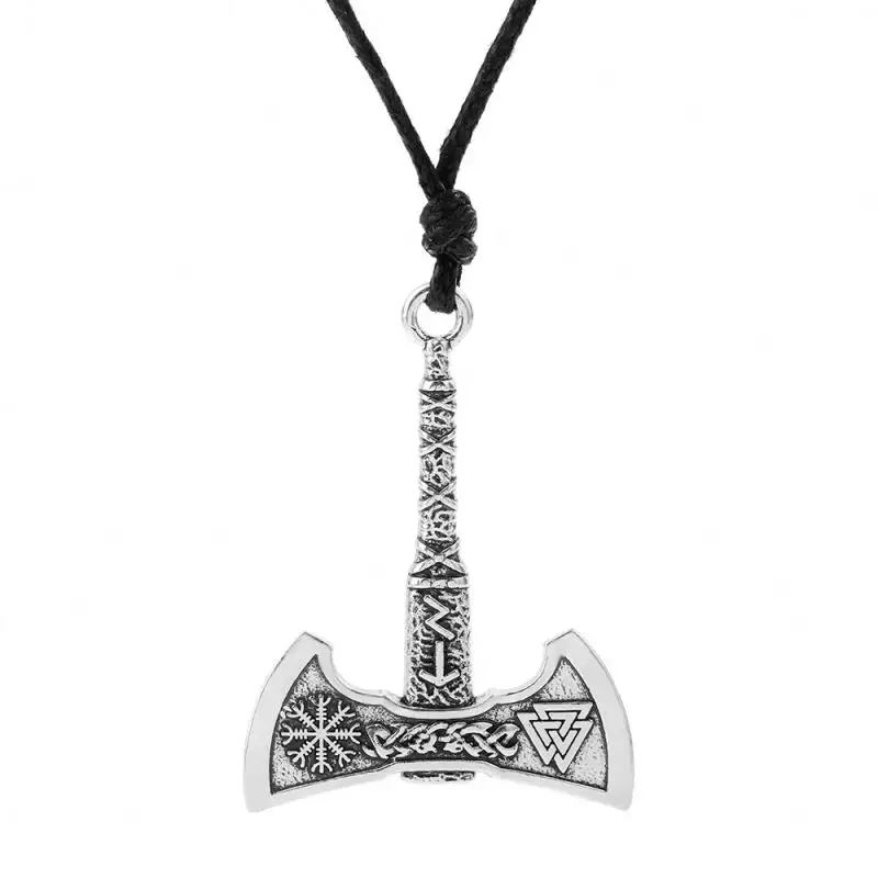 Evil Spirit Jewelry Black Wax Cord Wiccan Gothic Punk Norse Mythology Dainty Totem Viking Axe Charm Pendant Men Necklace for Men