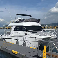 Kapal Katamaran 9 Meter 29 kaki Kapal Pesiar Kabin Aluminium Stabil Berlambung Ganda Kapal Cepat Bermesin Tempel dengan Flybridge