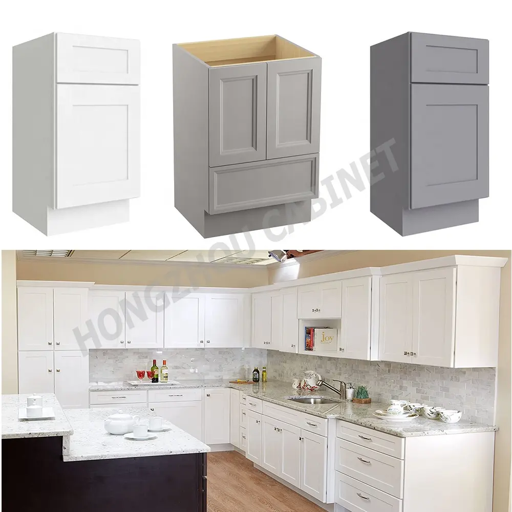 Birch kayu padat dapur cabinetri gaya Modern Shaker lemari dapur dari pabrik Cina produksi otomatis Line