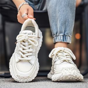 Sneakers Chunky da Donna in Pelle Goffrata <span class=keywords><strong>Crema</strong></span> con Rete Traspirante, Suola con Cuscino d'Aria, Lacci Spessi e Antiscivolo - Product Image 5