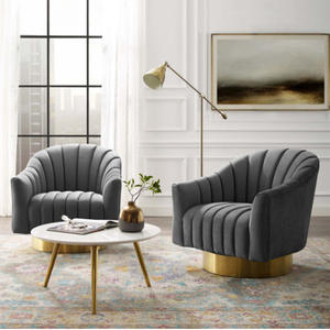 Canapé simple moderne de luxe en acier inoxydable doré avec base en tissu pour les loisirs Fauteuil de salon Fauteuil pivotant en velours bleu marine - Product Image 2