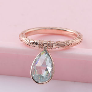 Bague de fiançailles en or 14 carats avec gravure de motif floral, VVS, forme poire, pour femme, cadeau de fête, bijoux fins - Product Image 4