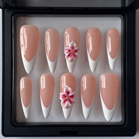 10 pièces blanc français ongles pointe 3d fait à la main sculpté fleur manucure peint à la main court carré couverture complète à la main presse sur les ongles