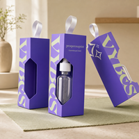 Boîte d'emballage personnalisée pour huile capillaire avec poignée en ruban, fenêtre découpée, boîte imprimée violette pour sérum