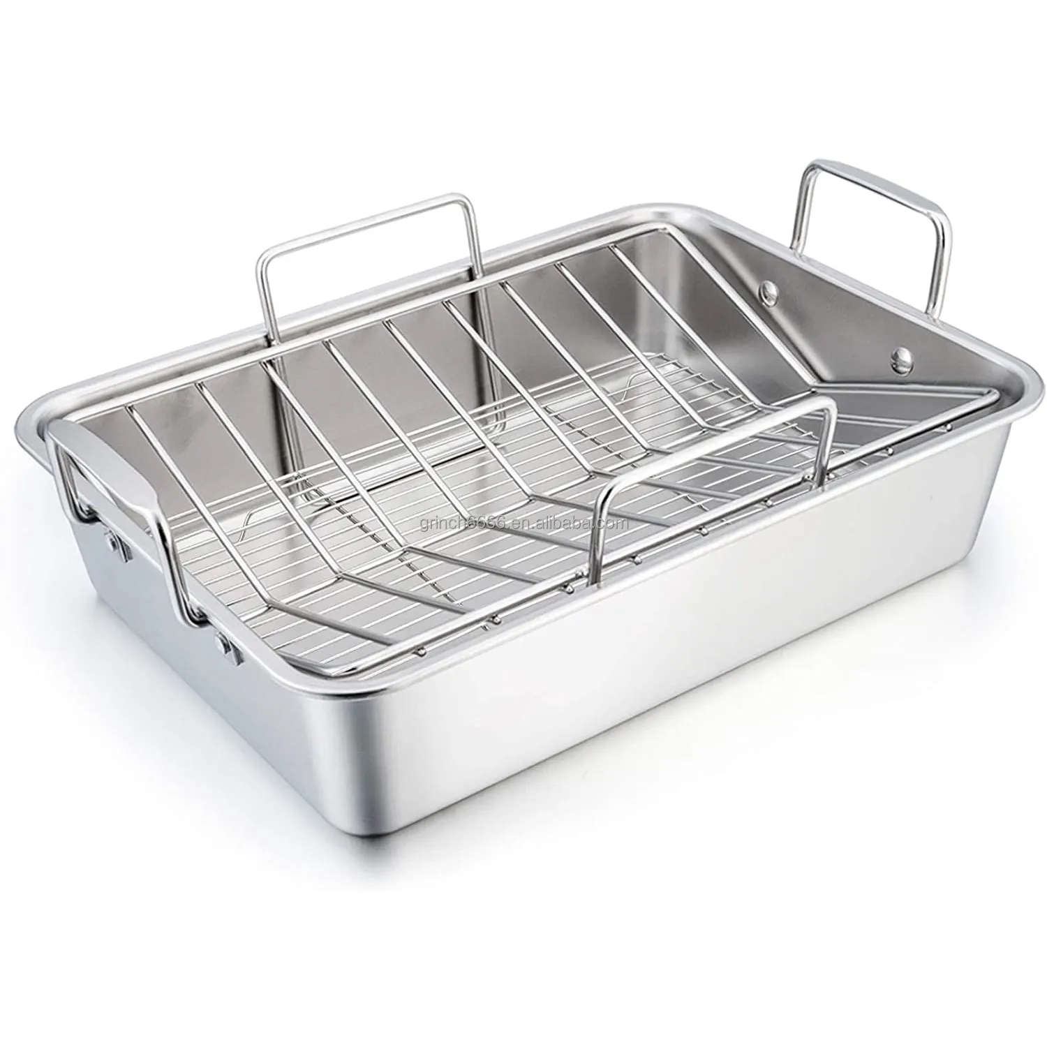 Roasting Pan 15 Inch Large Turkey Roaster Lasagna Pan with V Rack & Cooling Rack Set Stainless Steel For Thanksgiving Christmas