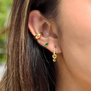 J&D Jewelry - Pendientes de Aro de Acero Inoxidable Chapados en Oro de 18K con Circonitas <span class=keywords><strong>Verdes</strong></span>, Joyería de Diseño con Múltiples Anillos para Mujer - Product Image 3