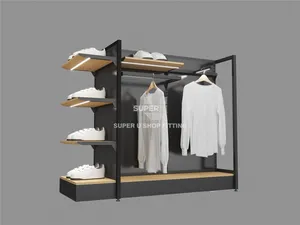 Góndolas de madera personalizadas, tienda de ropa de Metal para sistema de exhibición, estante de exhibición de muebles con luz LED