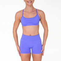 Ensembles de vêtements de sport pour femmes avec logo personnalisé sans couture, soutien-gorge dos croisé de haute qualité, shorts froncés à dos en V, leggings, tenues de yoga et de sport