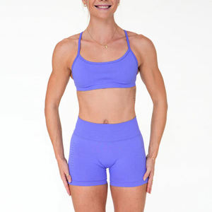 Ensembles de vêtements de sport pour femmes avec <span class=keywords><strong>logo</strong></span> personnalisé sans couture, soutien-gorge dos croisé de haute qualité, shorts froncés à dos en V, leggings, tenues de yoga et de sport - Product Image 3