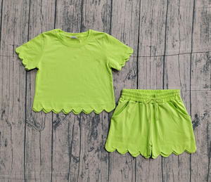 GSSO3179 RTS Vente en gros Ensemble de vêtements d'été en coton vert herbe uni imprimé pour petite fille, manches courtes - Product Image 1