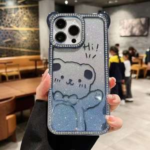 Funda galvanizada de gato TPU con borde de diamantes de imitación de cristal, funda de teléfono con cordón superior, funda de teléfono con abalorio - Product Image 6