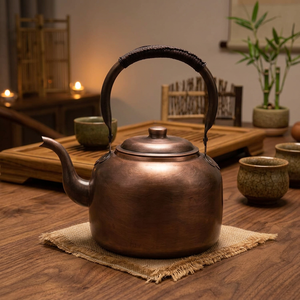 Traditional Chinese Metal Tea Kettle With <b>Lid</b> And Handle Copper Color Water <b>Pot</b> - Product Image 2