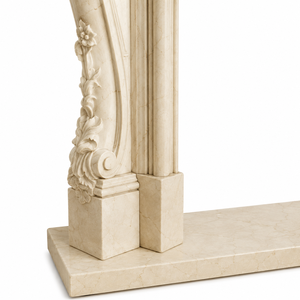 Traditional Marble <b>Fireplace</b> Mantel With Ornate Carving Super Cream Marfil Stone Indoor Wood Burning Hearth For Dining Room - Product Image 5