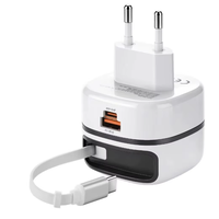 Pengisi Daya Cepat PD 65W Kabel Retractable - Pengisi Daya Perjalanan GaN Ringkas Port USB untuk Laptop Kamera Earphone Ponsel Jam Tangan Pintar