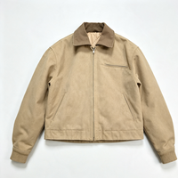 Veste de travail d'hiver pour homme en toile, style vintage, en jean délavé, réversible, épaisse, marron, avec col contrastant, fermeture éclair et doublure matelassée