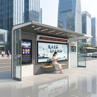 Abri de bus intelligent avec panneau d'arrêt et caisson lumineux publicitaire
