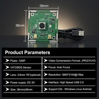 Module de caméra USB 12MP 4K HD à mise au point automatique, sans pilote (protocole UVC), pour la numérisation de documents, la reconnaissance faciale et la prise de portraits