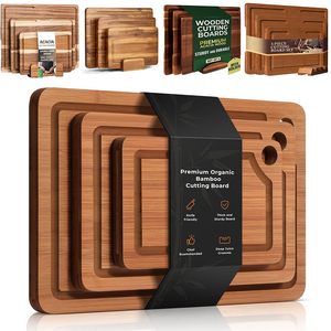 Ensemble de 3 planches à découper en bambou carbonisé pour la cuisine, planches à découper en bois pour la gravure, <span class=keywords><strong>plateau</strong></span> de service pour charcuterie et fromages - Product Image 1
