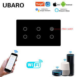 สวิตช์อัจฉริยะ WIFI 6 ทาง พร้อมสวิตช์หลัก AC110-240V 10A ควบคุมผ่านแอป Tuya กระจกนิรภัยสีดำ - Product Image 2