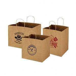 Luxury Brown Kraft Paper <b>Bags</b> Custom Your Own logo Food Takeaway Packaging Paper <b>Bag</b> with Twist Handles - Product Image 1