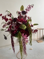 SY-High Centre de table, chemin de fleurs pour allée et amarantes, aux couleurs Bourgogne, Cerise, Rose violacé, Rouge et Fleurs de marguerite