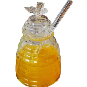 Экологически чистая стеклянная банка для хранения медового пчела со стеклянной крышкой и ложкой