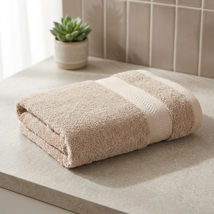 Soft Organic Cotton Bath <b>Towel</b> Solid Beige Woven Texture Absorbent Eco-Friendly Quick-Dry Hotel Use - Product Image 1