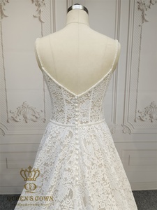 QUEENSGOWN Vintage Water Soluble Lace Wedding <strong>Dress</strong> Beaded Strap and <strong>Basque</strong> Waist A-Line Bridal <strong>Dress</strong> Sexy V-Neck <strong>Dress</strong> - Product Image 6