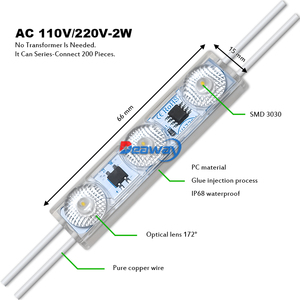 מודול לד איכותי ללא אובדן איכות AC 110V / 220V בעל עוצמה גבוהה 2W SMD 3030 3 נורות לד IP68 תאורת רקע למודול לד עבור שלטי אותיות - Product Image 2