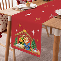 Chemin de table de Noël rouge Jésus Sainte Nuit Kogiya Berger Décoration d'hiver pour les fêtes de Noël Chemins de table pour la maison et les fêtes