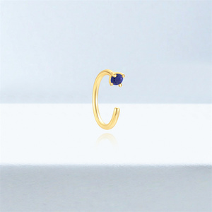 Boucles d'oreilles créoles en argent sterling S925 pour femmes, en forme de C, avec lapis-lazuli rond naturel - Product Image 2