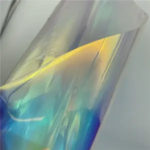 Hot sales eco 0.3-0.8mm transparent iridescent vinyl TPU Film Holographic Leather for shoe bags