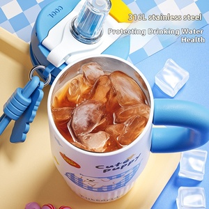 Doble pajita para beber, vaso <span class=keywords><strong>de</strong></span> acero inoxidable con mango para estudiantes, tazas <span class=keywords><strong>de</strong></span> hielo para exteriores, termo con pajitas duraderas - Product Image 3