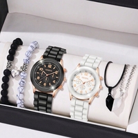 Coffret Cadeau Montre Couple Quartz et Bijoux Collier Cœur Assorti – Idéal Mariage, Anniversaire, Saint-Valentin, Mariée – Vente Flash