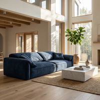 Canapé en tissu bleu marine, canapé modulaire moderne à profil bas avec coussins moelleux