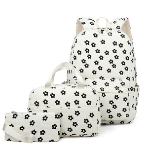 <b>Set</b> of 3 Corduroy Printed Student Backpacks High School and College Students Backpack <b>Lunch</b> Bag and Pen Case - Product Image 1