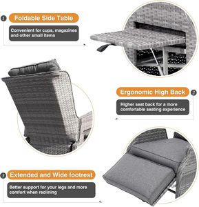 Tumbona <span class=keywords><strong>de</strong></span> Jardín COMLAX FIELD, Reposera <span class=keywords><strong>de</strong></span> Bambú con Cojines Gruesos, Mesa Plegable Ajustable, para Interiores y Exteriores, Color Gris Oscuro, Hecho en China - Product Image 5