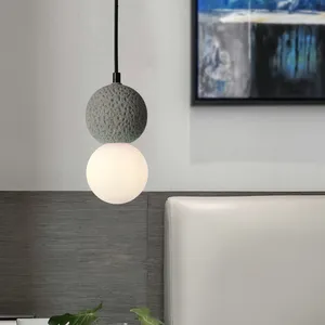 Dos bolas de iluminación, pantalla de vidrio blanco, rojo/gris/Negro, luz de cemento, accesorio de luz colgante de mármol