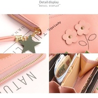 Dompet Pendek Bunga Lucu Baru Wanita Mini Rumbai Resleting PU Tahan Lama Multifungsi Tempat Koin