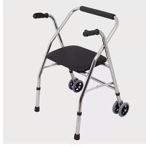 Déambulateur en acier inoxydable avec siège et roues, tube de 25 mm, pliable, pour aide à la mobilité des personnes âgées - Product Image 2