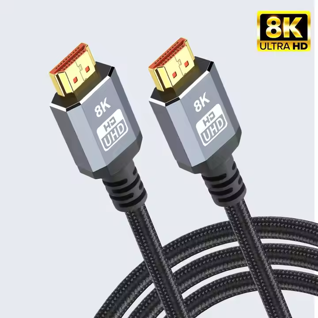 8k 60Hz 2.1 Gold Braided Cable 2m High-Speed for TVs PS5 Xbox Gaming Monitor Projector DVD Player Car Use PVC Jacket