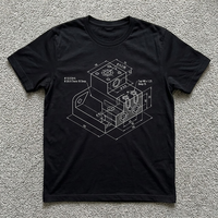 Streetwear personnalisé à marque privée, en coton épais tricoté long et surdimensionné, avec impression numérique graphique de plans d'ingénierie mécanique