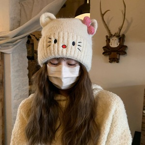 Korean Style Cat Knitted <b>Hat</b> For Women Winter <b>Warm</b> Windproof Ski Cap 54-56Cm - Product Image 1