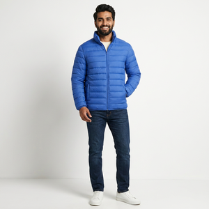 Veste matelassée en polyester bleu de haute qualité avec logo personnalisé pour homme, pour l'hiver, pour une utilisation en extérieur - Product Image 1
