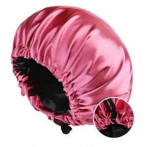 Bonnet de nuit carré en satin bicolore avec cordon de serrage et boucle réglable pour femme, idéal pour le soin des cheveux - Product Image 1