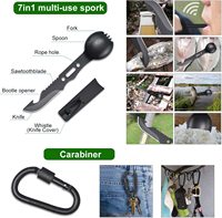 Cordes de survie EMHTiii pour homme avec sifflet, ouvre-bouteille, cuillère et fourchette - Outil de camping portable, étui rigide, sans garantie
