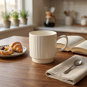 New Design Classic Ceramic Porcelain <b>Mug</b> <b>Set</b> Stripe Geometric Embossed Pattern Reusable Dishwasher Microwave Safe Presents Home - Product Image 5