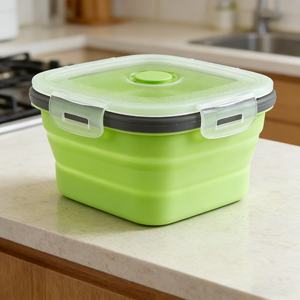 Ensemble de boîtes à lunch pliables en silicone écologiques avec couvercle en plastique, vaisselle portable anti-fuite en deux couleurs - Product Image 6