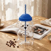 Nouvelle tasse en verre Bear avec couvercle et paille, mugs mignons, tasse en verre pour barista, verre borosilicate recyclable, cadeau de Noël, verrerie